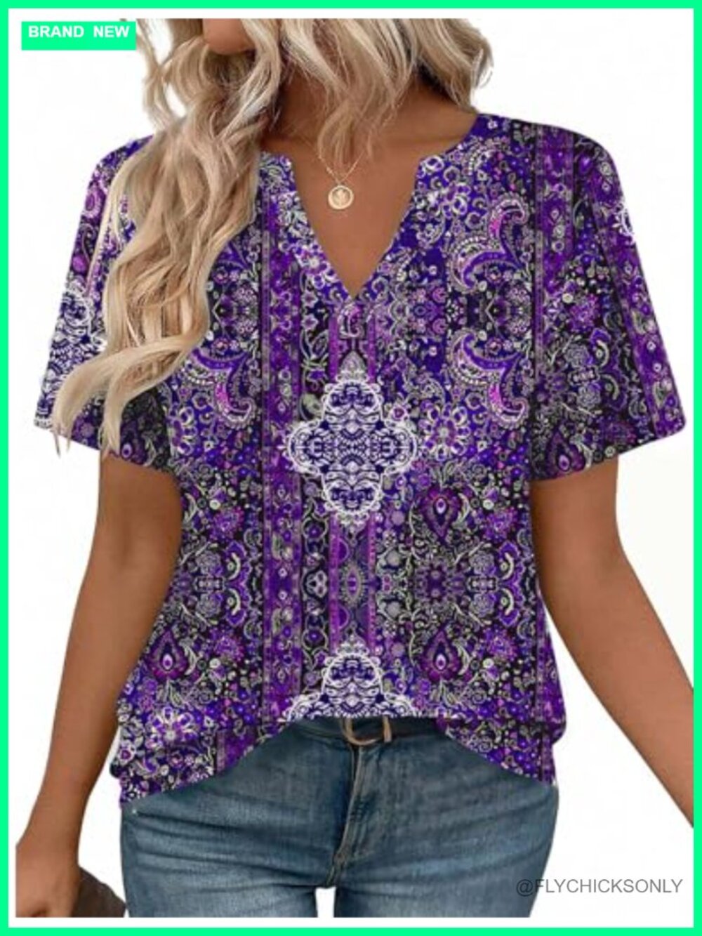 Women's Short Sleeve V-Neck Tunic Top Floral High-Low Hem Dressy Casual